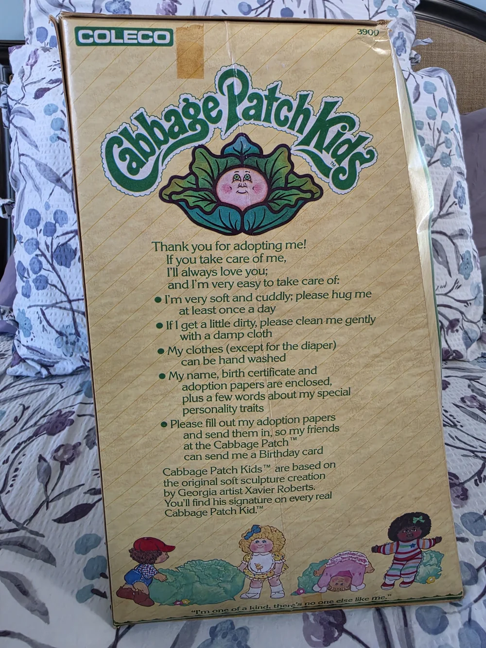 Cabbage Patch Kids 1980s Blonde Curly Hair, Flower Overalls Doll in Original Box
